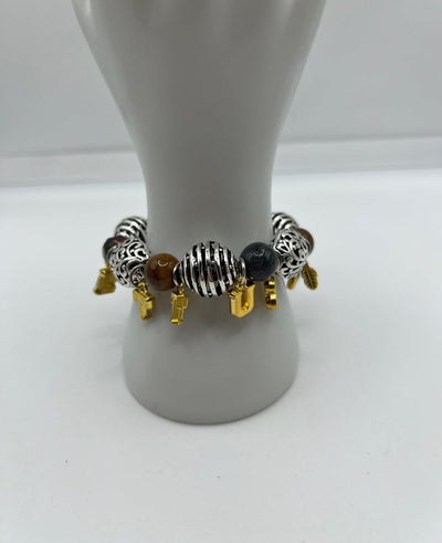 Metal and Glass Beads Charm Stretch Bracelet - Kel’s Lampworked Glass Jewellery & More