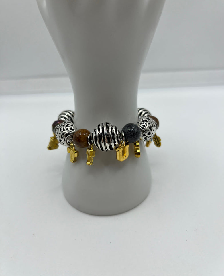 Metal and Glass Beads Charm Stretch Bracelet - Kel’s Lampworked Glass Jewellery & More