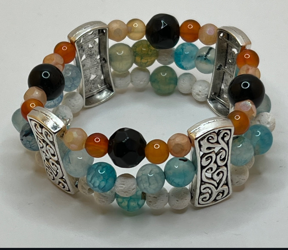 The Swirls & Beautiful Colours gemstone triple strand - Kel’s Lampworked Glass Jewellery & More