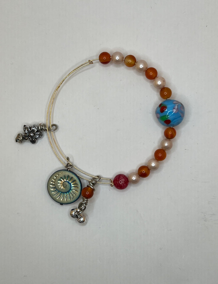 Memory Wire Fossil Shell Adjutable Bangle - Kel’s Lampworked Glass Jewellery & More