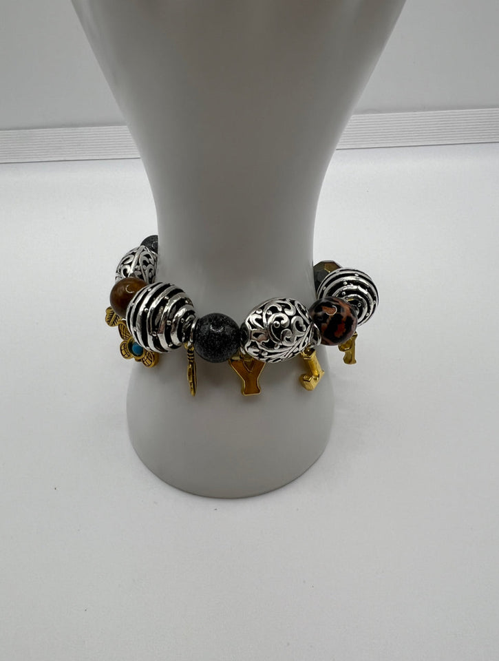 Metal and Glass Beads Charm Stretch Bracelet - Kel’s Lampworked Glass Jewellery & More