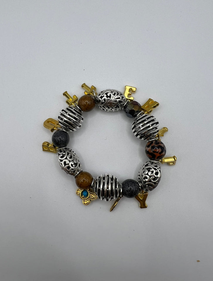 Metal and Glass Beads Charm Stretch Bracelet - Kel’s Lampworked Glass Jewellery & More