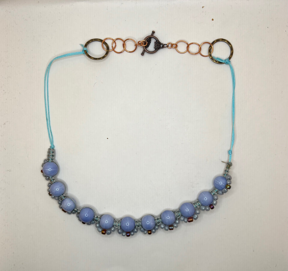 Blue Moon Macrame Necklace - Kel’s Lampworked Glass Jewellery & More