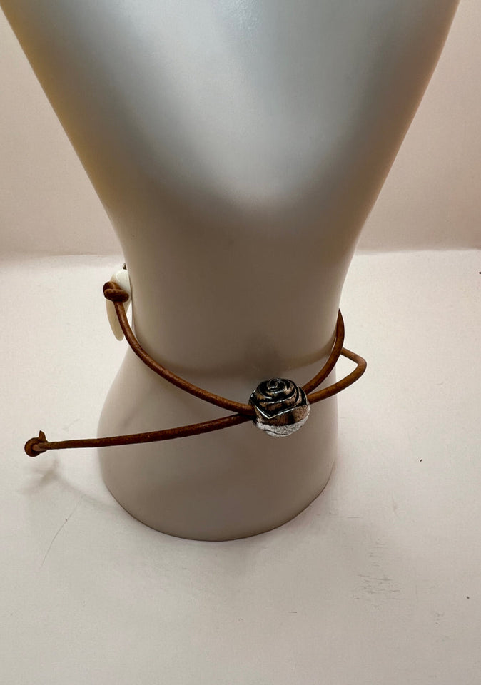 Faux Shark Tooth And Faux Leather Bracelet - Kel’s Lampworked Glass Jewellery & More