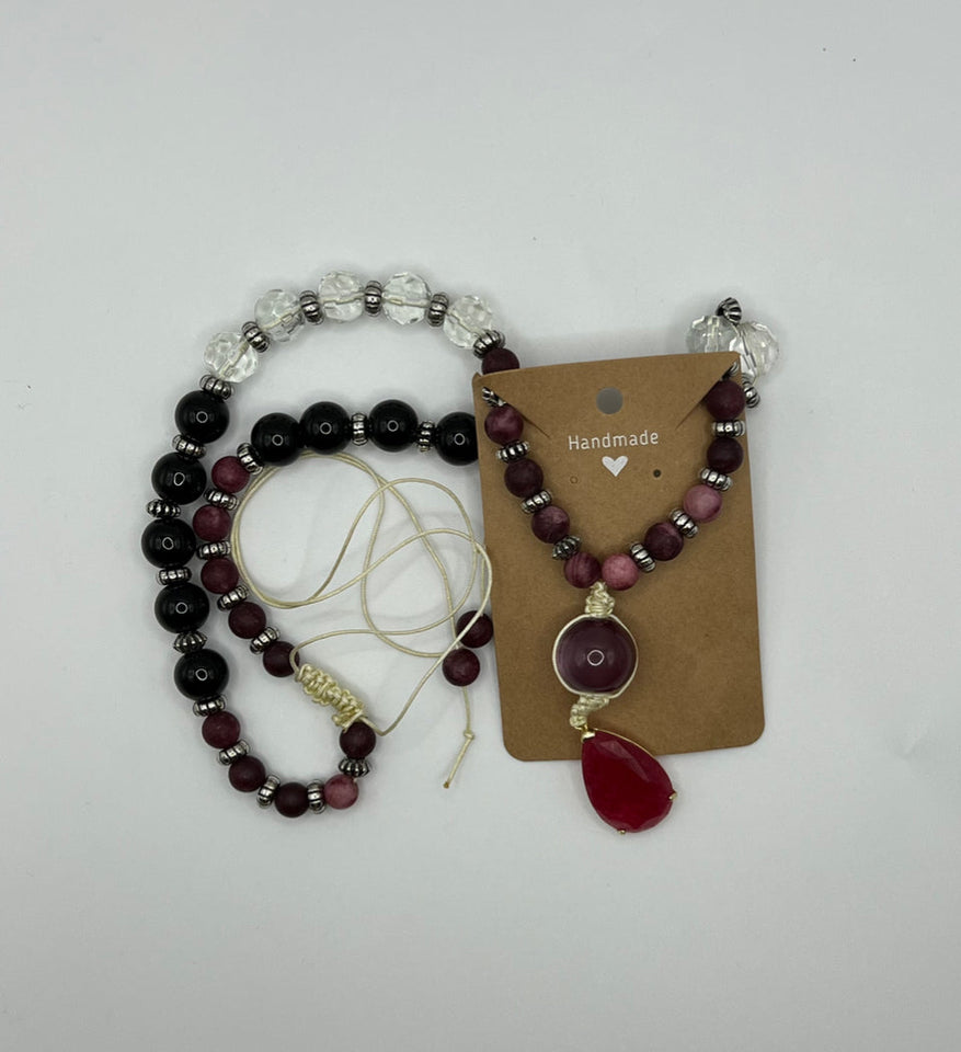 Macrame and gemstone, colour block ‘Y’ necklace - Kel’s Lampworked Glass Jewellery & More