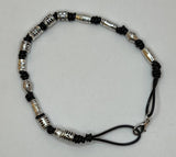 Leather & Metal Pattern Beaded Barrel Knots Unisex Bracelet - Kel’s Lampworked Glass Jewellery & More