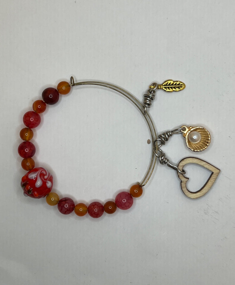 Memory Wire Love Heart Adjustable Bangle - Kel’s Lampworked Glass Jewellery & More