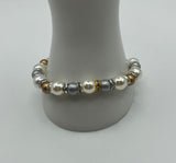 Faux Pearls Draped In Sparkle With Gold & Silver Stretch Bracelet - Kel’s Lampworked Glass Jewellery & More