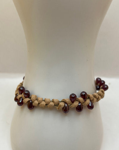 Suede Woven Memory Wire Dew Drop Cuff - Kel’s Lampworked Glass Jewellery & More