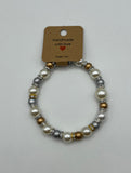 Faux Pearls Draped In Sparkle With Gold & Silver Stretch Bracelet - Kel’s Lampworked Glass Jewellery & More