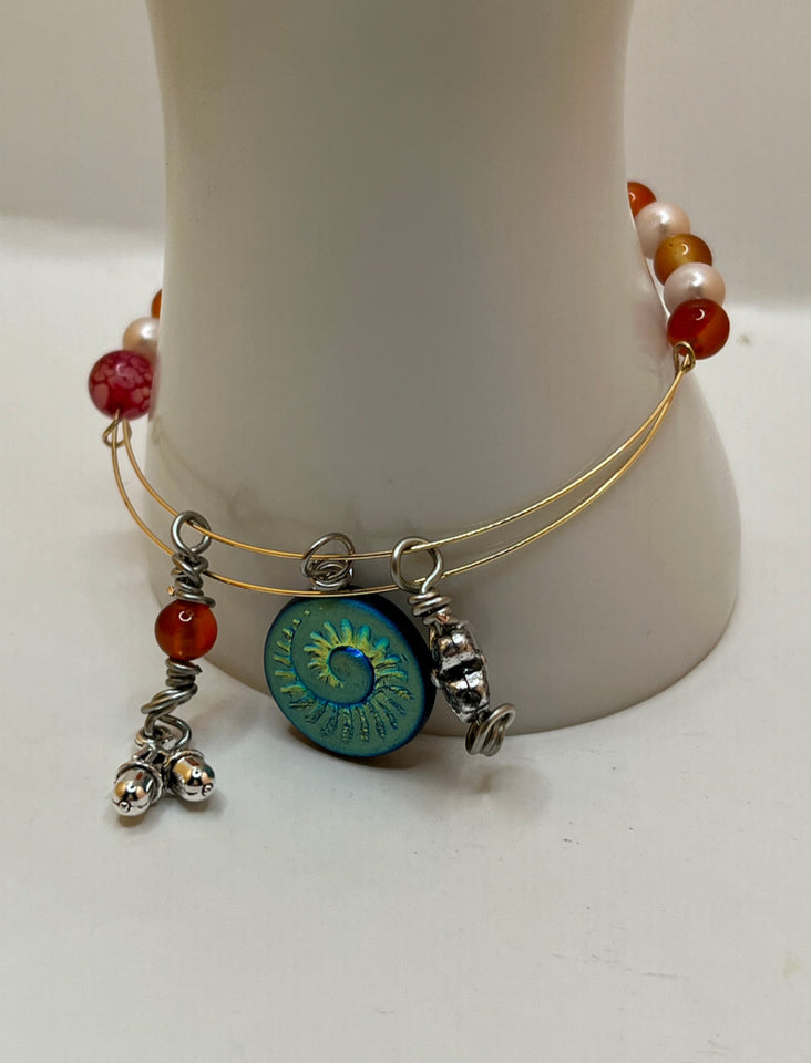 Memory Wire Fossil Shell Adjutable Bangle - Kel’s Lampworked Glass Jewellery & More