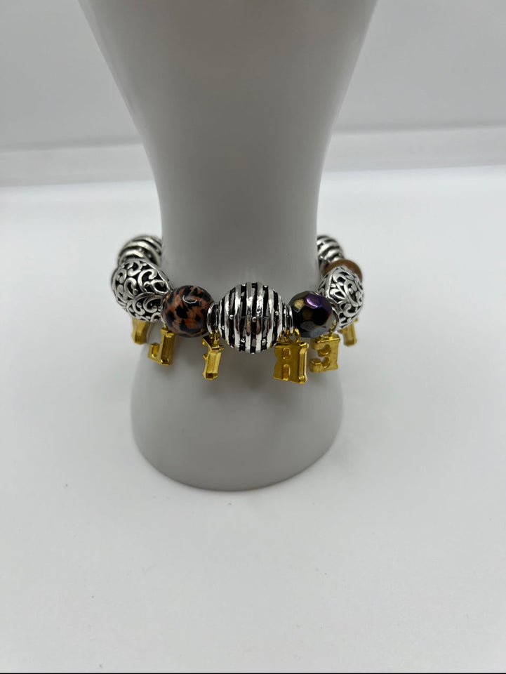 Metal and Glass Beads Charm Stretch Bracelet - Kel’s Lampworked Glass Jewellery & More