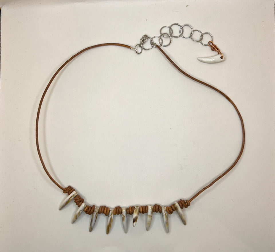 Faux Shark’s Teeth Between The Barrels Necklace - Kel’s Lampworked Glass Jewellery & More