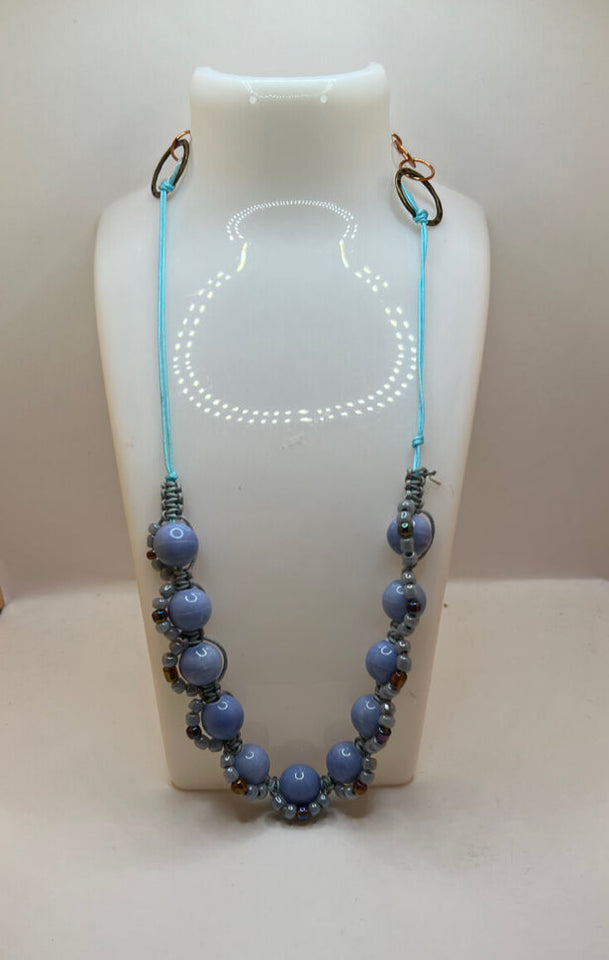 Blue Moon Macrame Necklace - Kel’s Lampworked Glass Jewellery & More