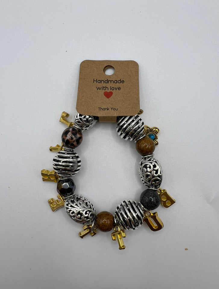 Metal and Glass Beads Charm Stretch Bracelet - Kel’s Lampworked Glass Jewellery & More