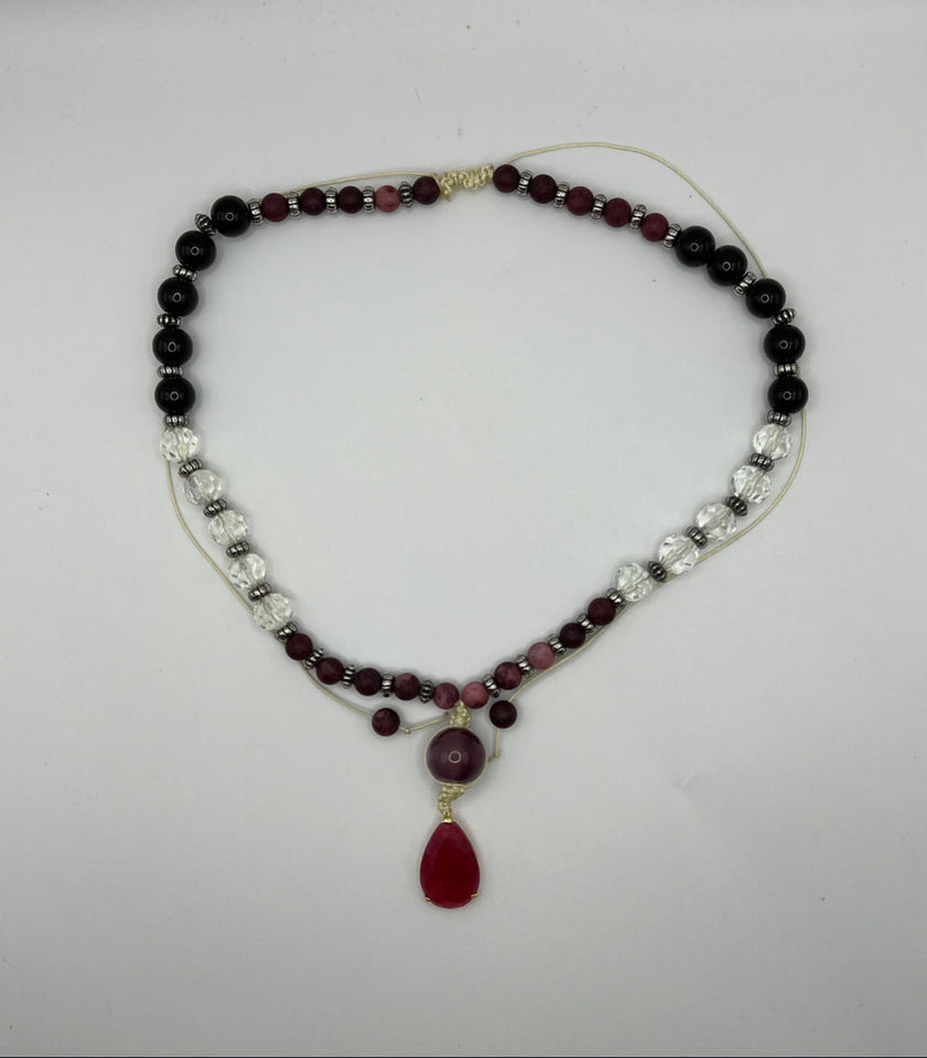 Macrame and gemstone, colour block ‘Y’ necklace - Kel’s Lampworked Glass Jewellery & More