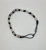 Leather & Metal Pattern Beaded Barrel Knots Unisex Bracelet - Kel’s Lampworked Glass Jewellery & More