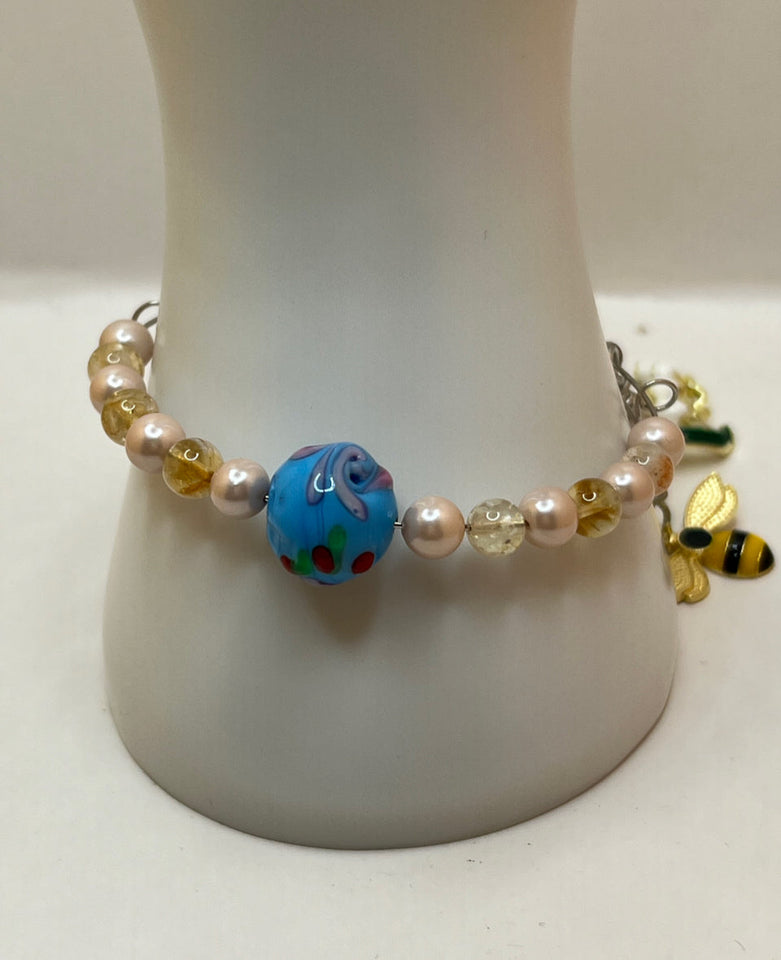 Memory Wire Lily Of The Valley Adjustable Bangle - Kel’s Lampworked Glass Jewellery & More
