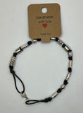 Leather & Metal Pattern Beaded Barrel Knots Unisex Bracelet - Kel’s Lampworked Glass Jewellery & More