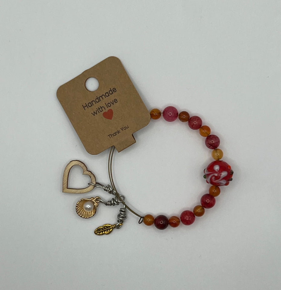 Memory Wire Love Heart Adjustable Bangle - Kel’s Lampworked Glass Jewellery & More