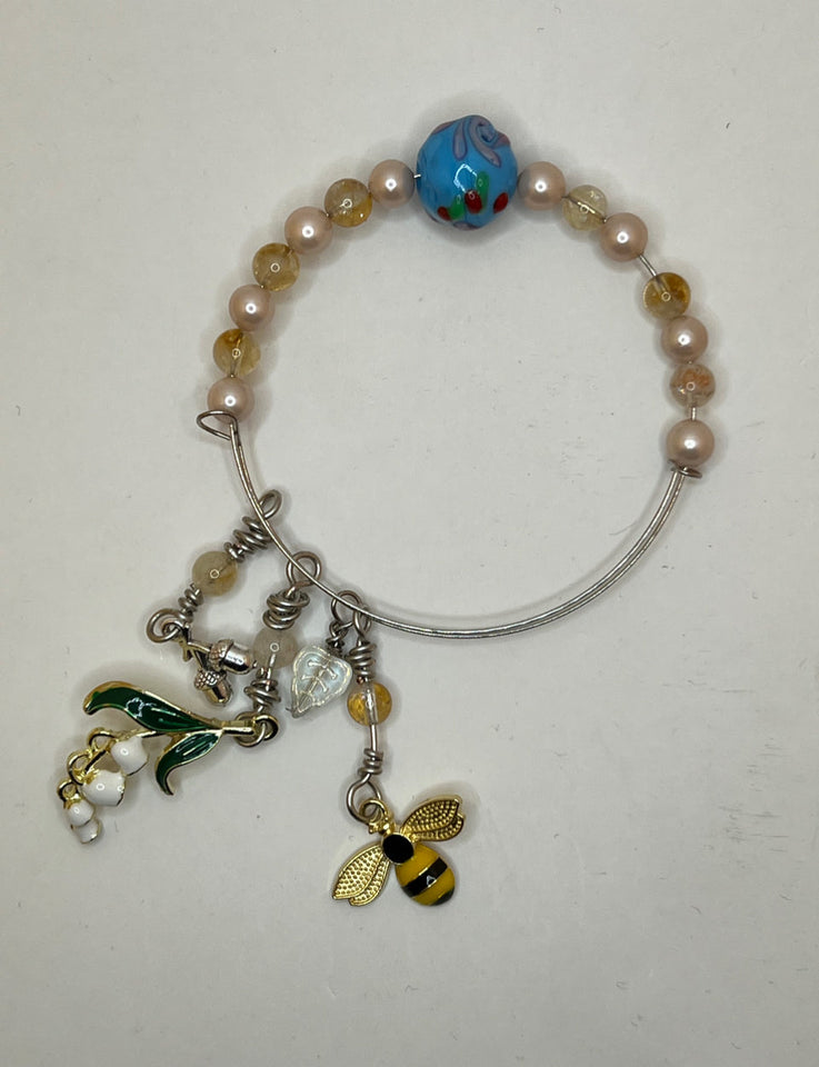 Memory Wire Lily Of The Valley Adjustable Bangle - Kel’s Lampworked Glass Jewellery & More
