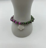 Asymmetric Pink & Green Flower Stretch Bracelet - Kel’s Lampworked Glass Jewellery & More
