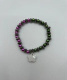 Asymmetric Pink & Green Flower Stretch Bracelet - Kel’s Lampworked Glass Jewellery & More