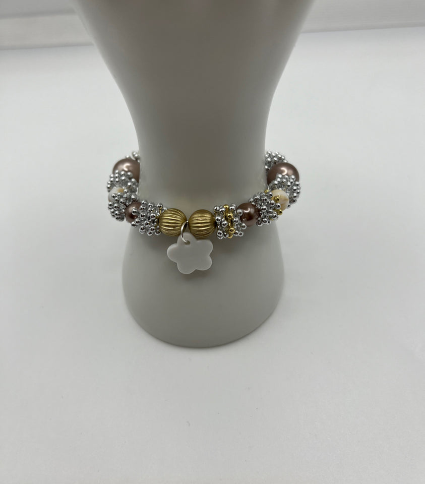 The silvery wooden Stretch Bracelet - Kel’s Lampworked Glass Jewellery & More