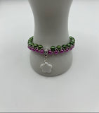 Pink & Green Faux Glass Pearls Goddess Stretch Bracelet Kel’s Lampworked Glass Jewellery & More
