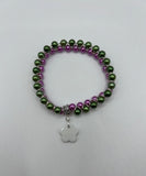 Pink & Green Faux Glass Pearls Goddess Stretch Bracelet Kel’s Lampworked Glass Jewellery & More