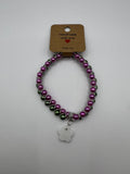 Pink & Green Faux Glass Pearls Goddess Stretch Bracelet Kel’s Lampworked Glass Jewellery & More