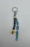The Blue Flower And Bee Keychain/Ring/Handbag Charm/Purse Dangle Kel’s Lampworked Glass Jewellery & More