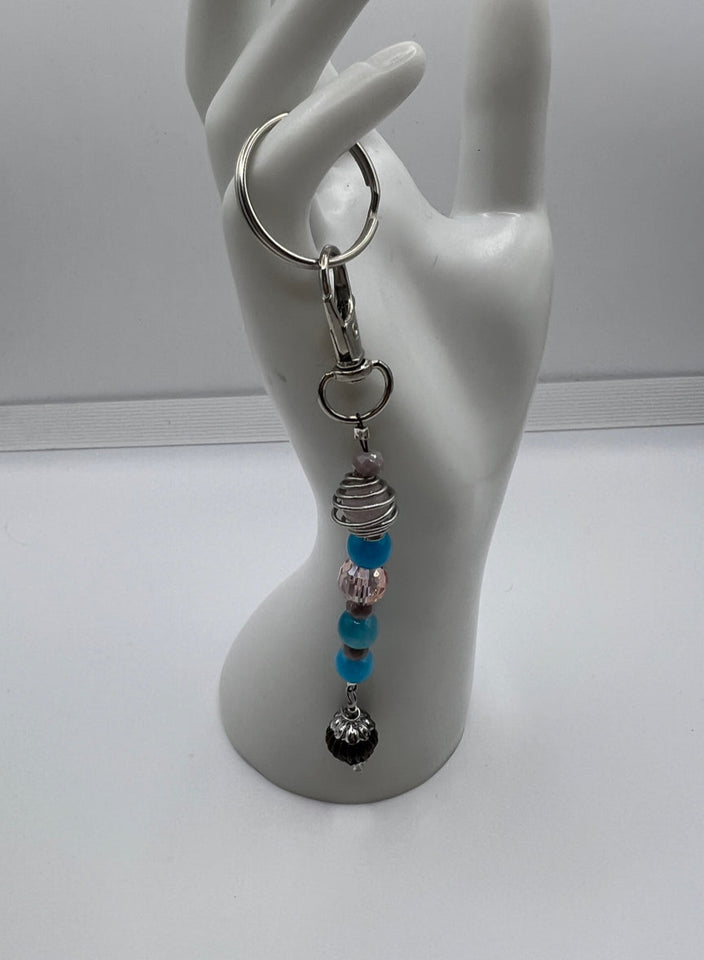 Pink And Blue Sky Keychain/Ring/Handbag Charm/Purse Dangle Kel’s Lampworked Glass Jewellery & More