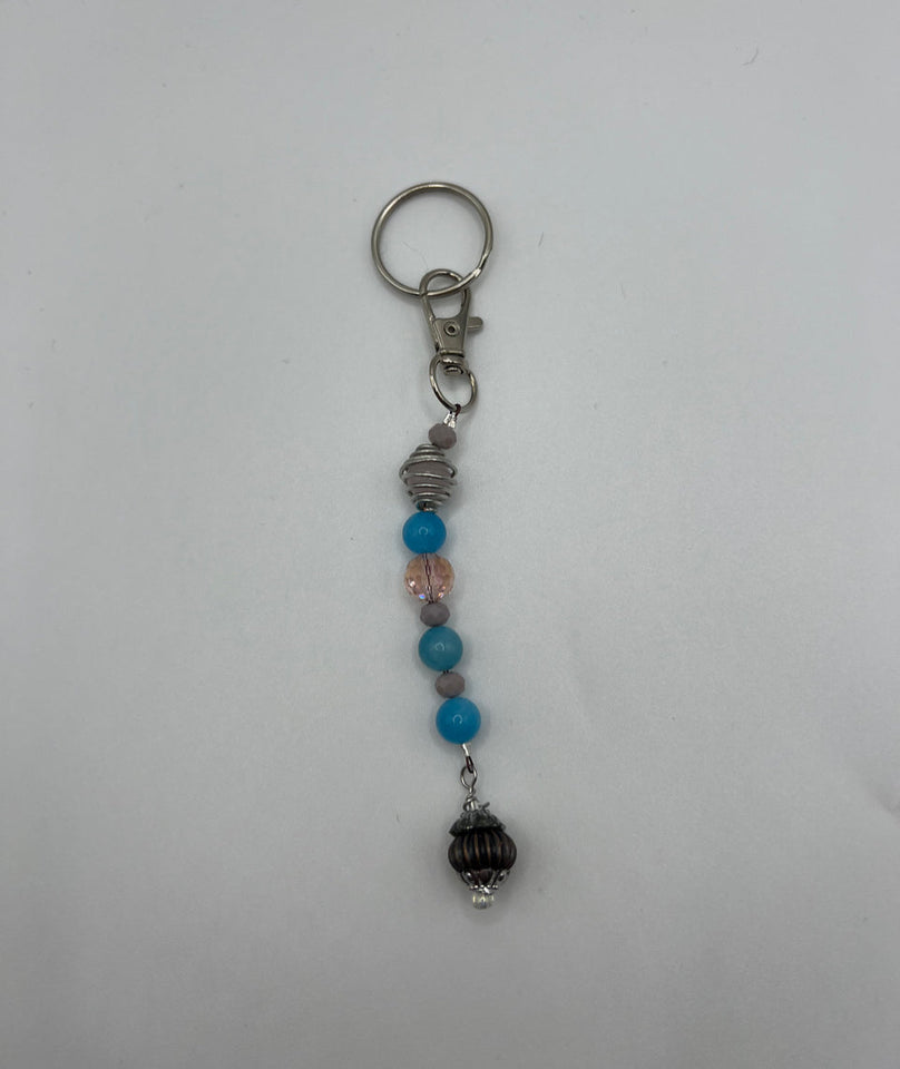 Pink And Blue Sky Keychain/Ring/Handbag Charm/Purse Dangle Kel’s Lampworked Glass Jewellery & More