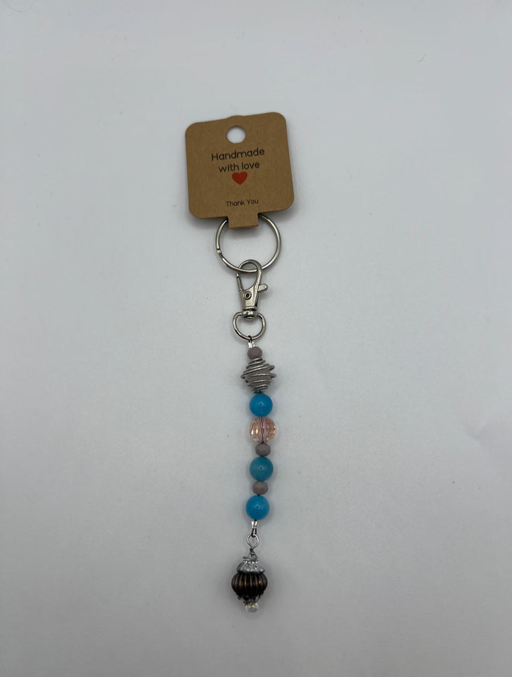Pink And Blue Sky Keychain/Ring/Handbag Charm/Purse Dangle Kel’s Lampworked Glass Jewellery & More
