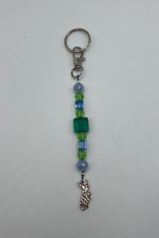 Green On A Lake Of Blue California Keychain/Ring/Handbag Charm/Purse Dangle Kel’s Lampworked Glass Jewellery & More