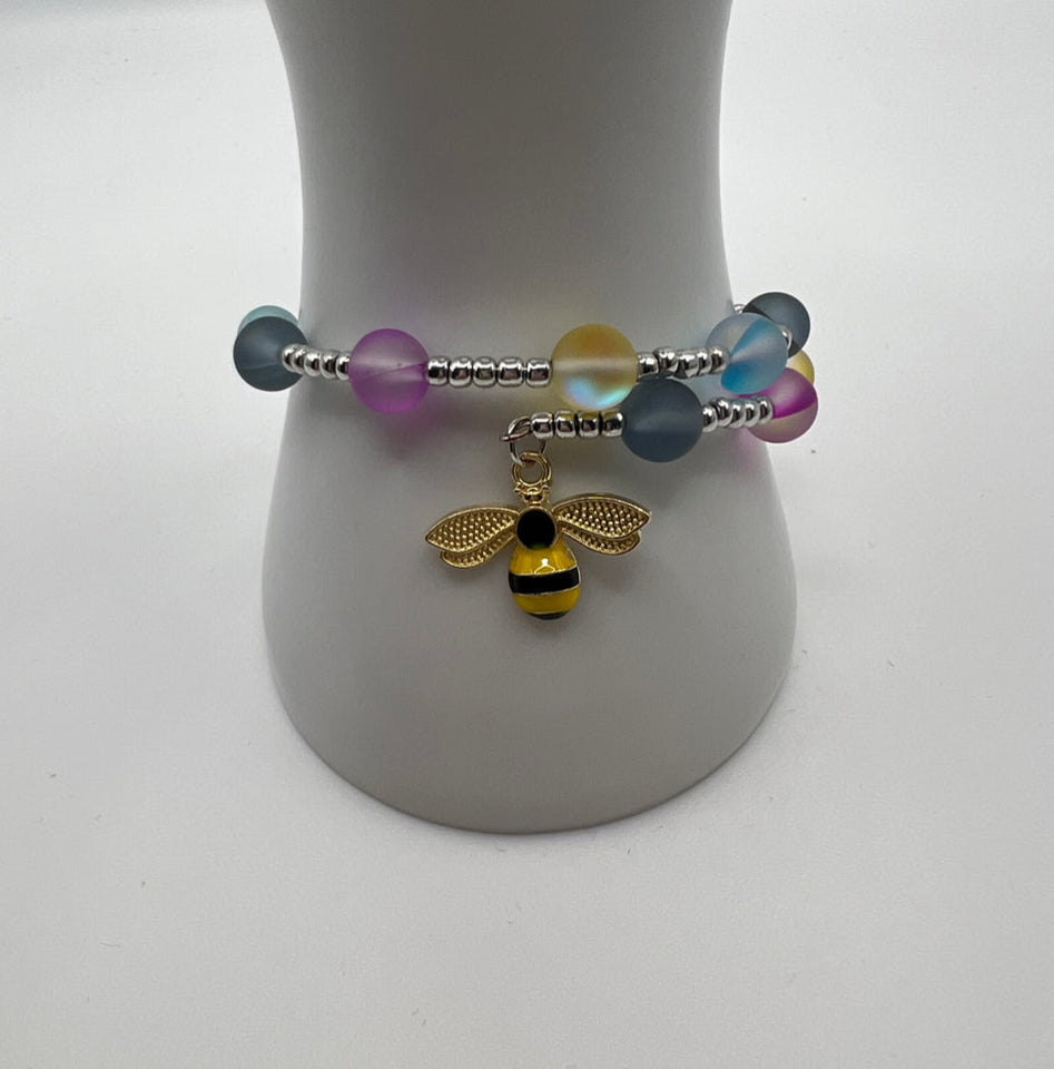Colourful Frost Two Wrap Memory Wire Bracelet Kel’s Lampworked Glass Jewellery & More