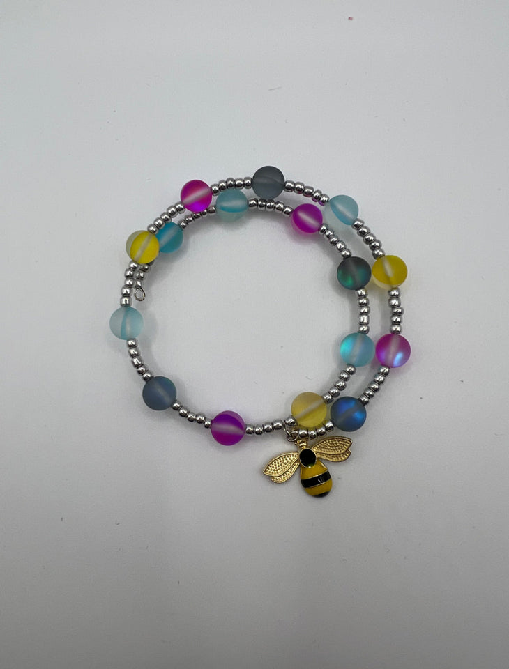 Colourful Frost Two Wrap Memory Wire Bracelet Kel’s Lampworked Glass Jewellery & More