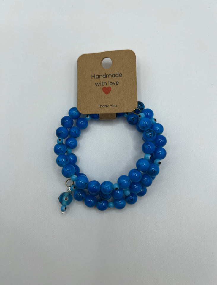 Chunky Evil Eye Lampworked Two Wrap Memory Wire Bracelet Kel’s Lampworked Glass Jewellery & More