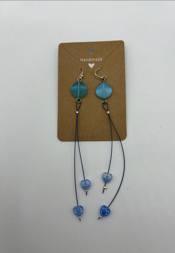 Blue Coin & Hearts Earrings Kel’s Lampworked Glass Jewellery & More