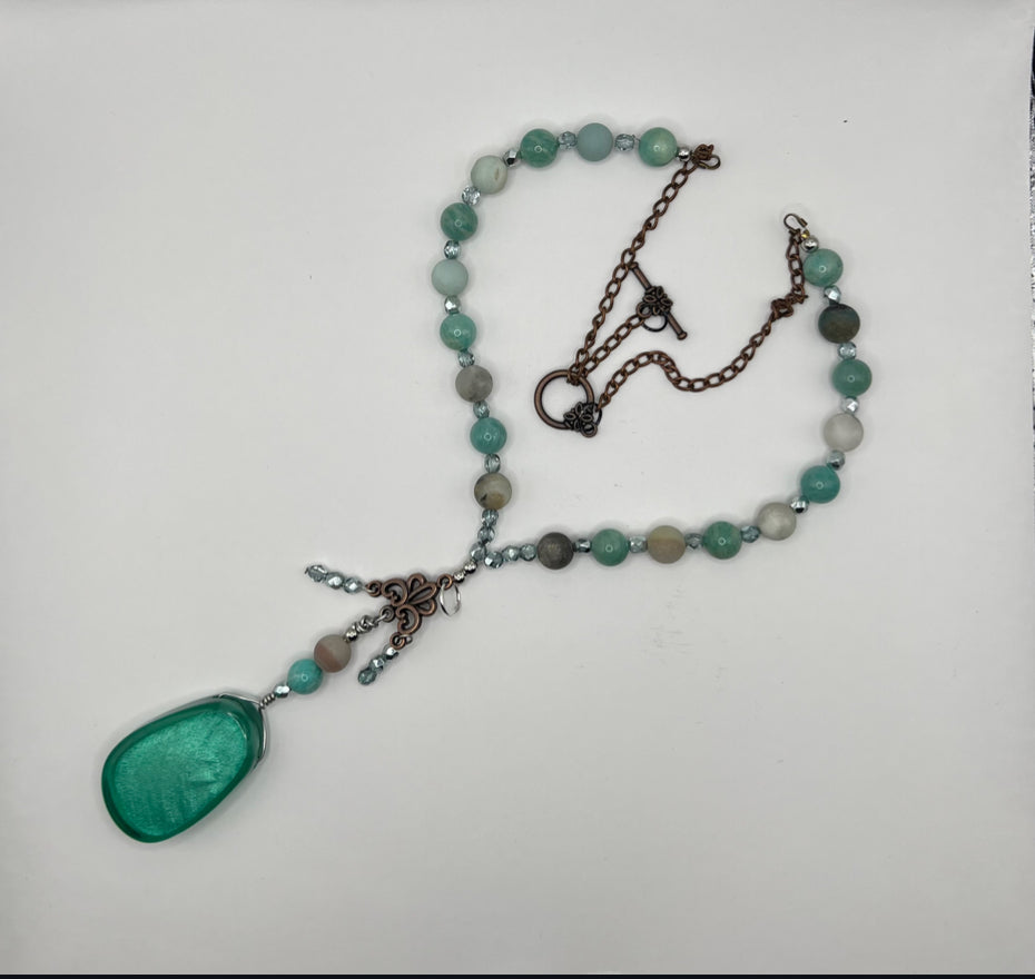 Green Amazonite Y Necklace Kel’s Lampworked Glass Jewellery & More