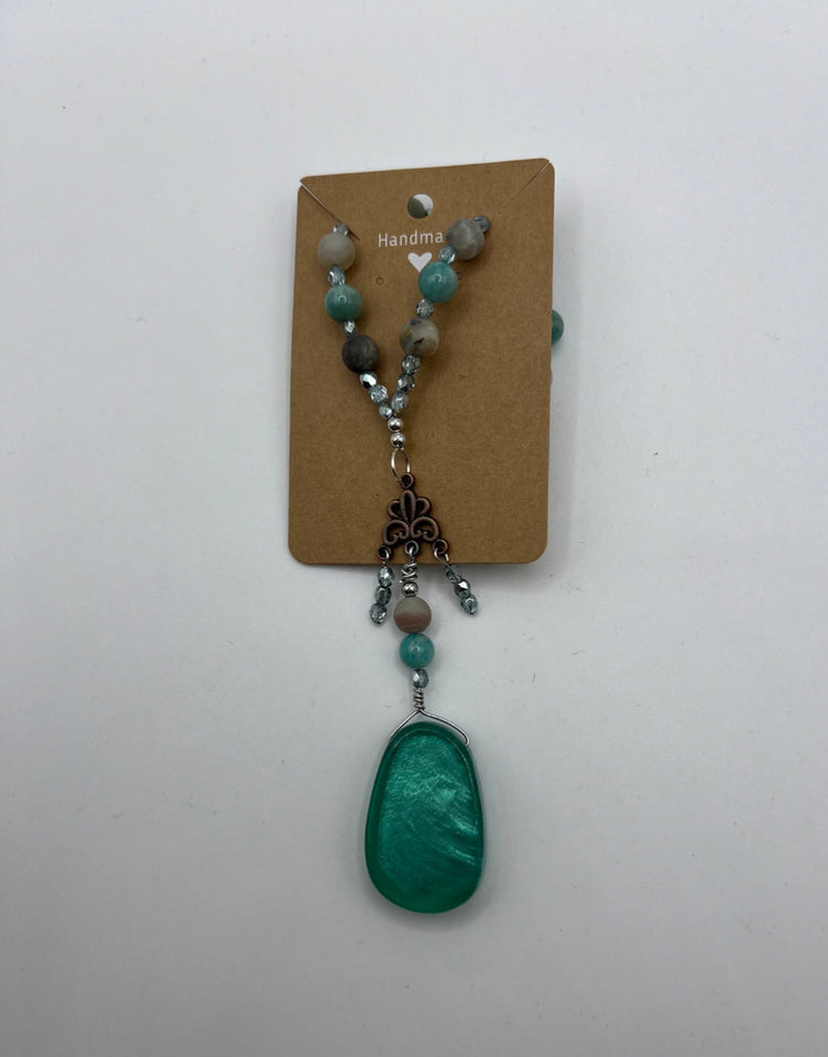 Green Amazonite Y Necklace Kel’s Lampworked Glass Jewellery & More
