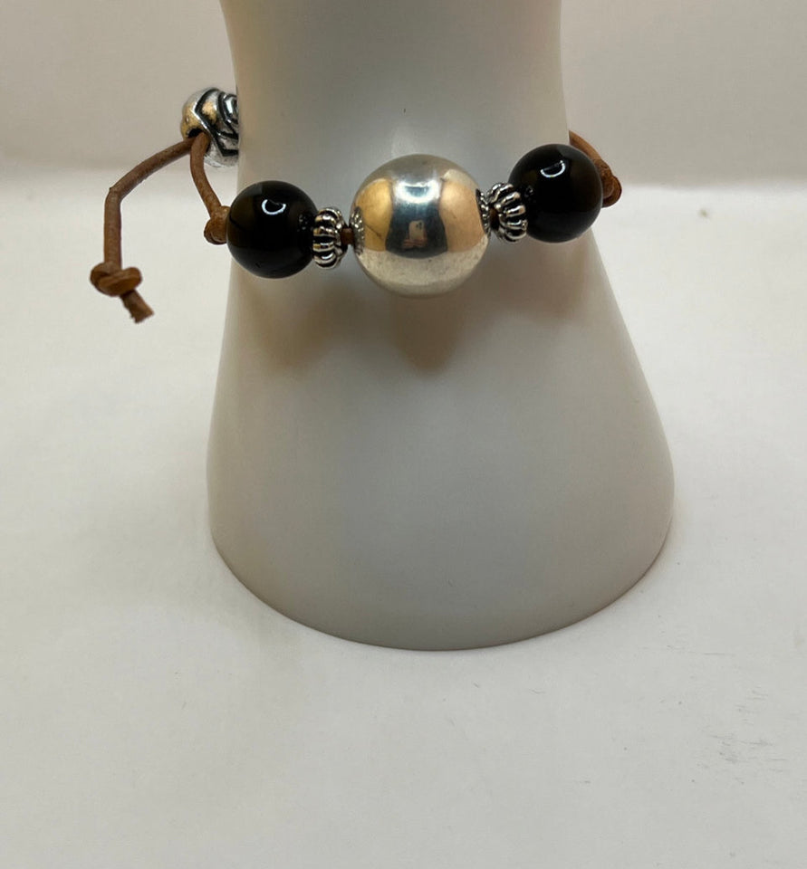 Three Bead Faux Leather Side Slide Adjustable Bracelet Kel’s Lampworked Glass Jewellery & More
