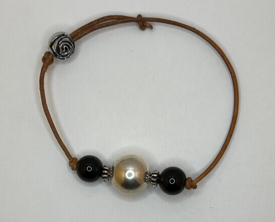 Three Bead Faux Leather Side Slide Adjustable Bracelet Kel’s Lampworked Glass Jewellery & More
