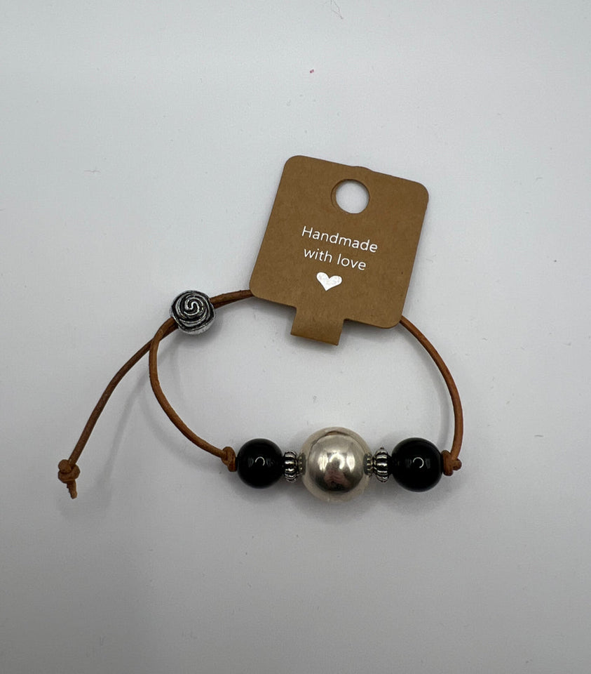 Three Bead Faux Leather Side Slide Adjustable Bracelet Kel’s Lampworked Glass Jewellery & More