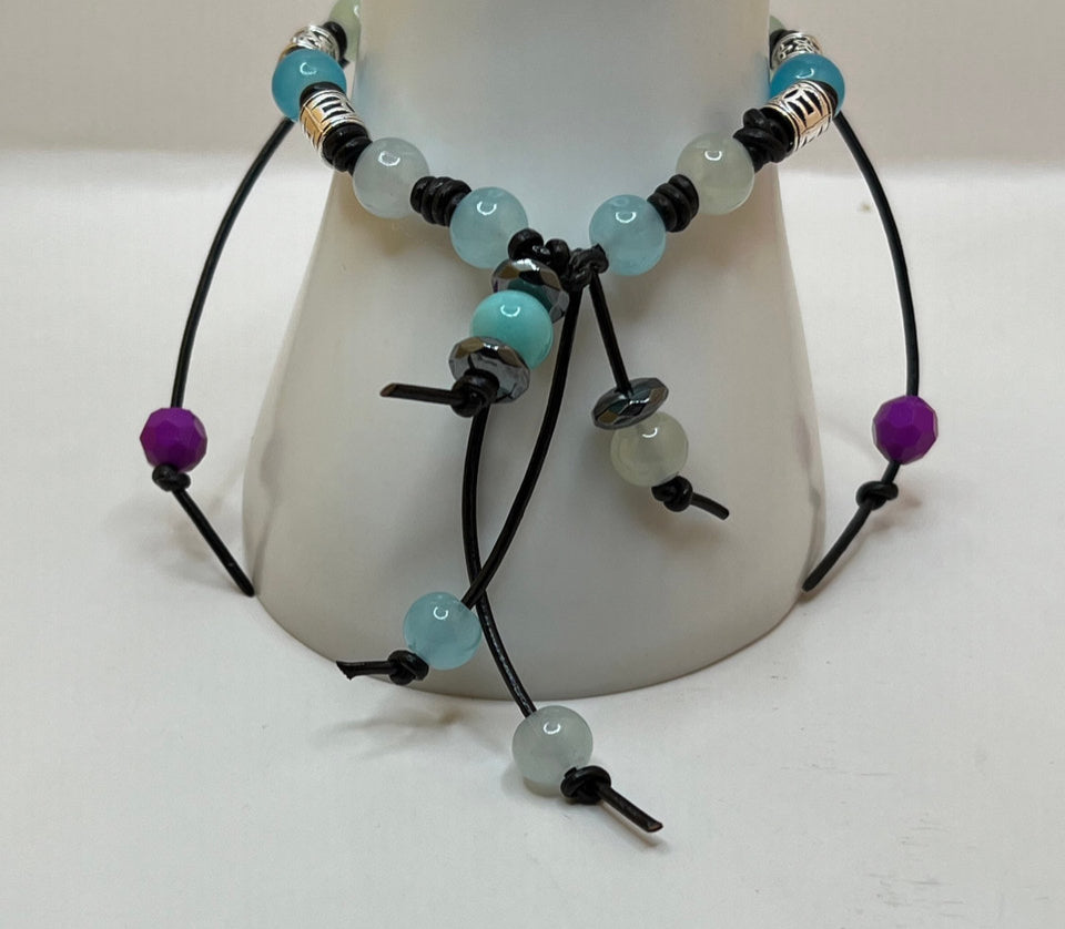 Glass And Metal Faux Leather Tentacles Adjustable Bracelet Kel’s Lampworked Glass Jewellery & More