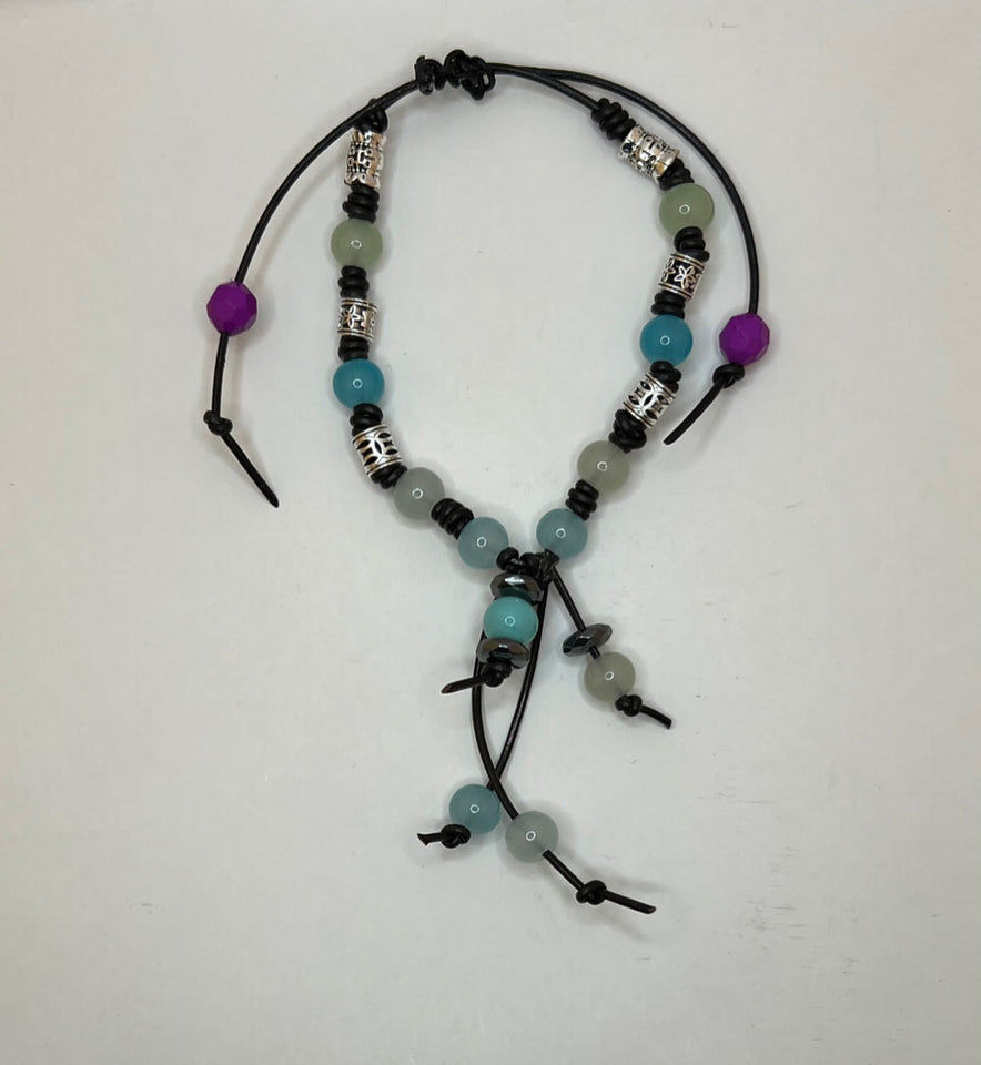 Glass And Metal Faux Leather Tentacles Adjustable Bracelet Kel’s Lampworked Glass Jewellery & More