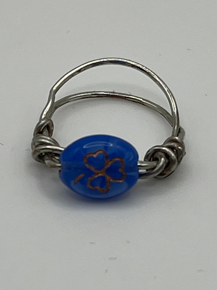 Dark Blue Silver-plated Double Band Three Lead Clover Ring Kel’s Lampworked Glass Jewellery & More