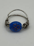 Dark Blue Silver-plated Double Band Three Lead Clover Ring Kel’s Lampworked Glass Jewellery & More