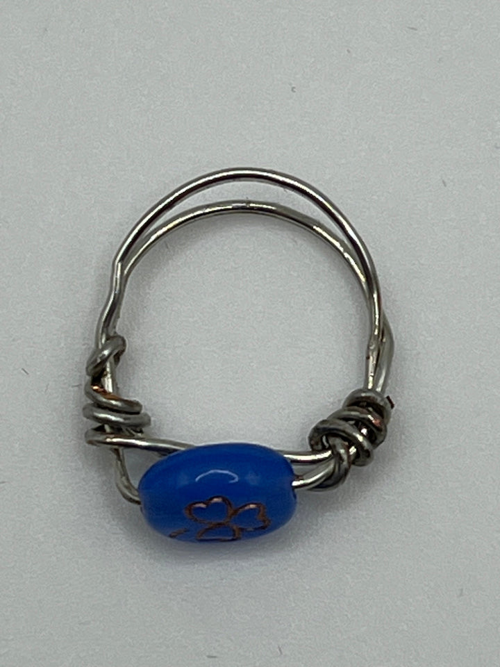 Dark Blue Silver-plated Double Band Three Lead Clover Ring Kel’s Lampworked Glass Jewellery & More